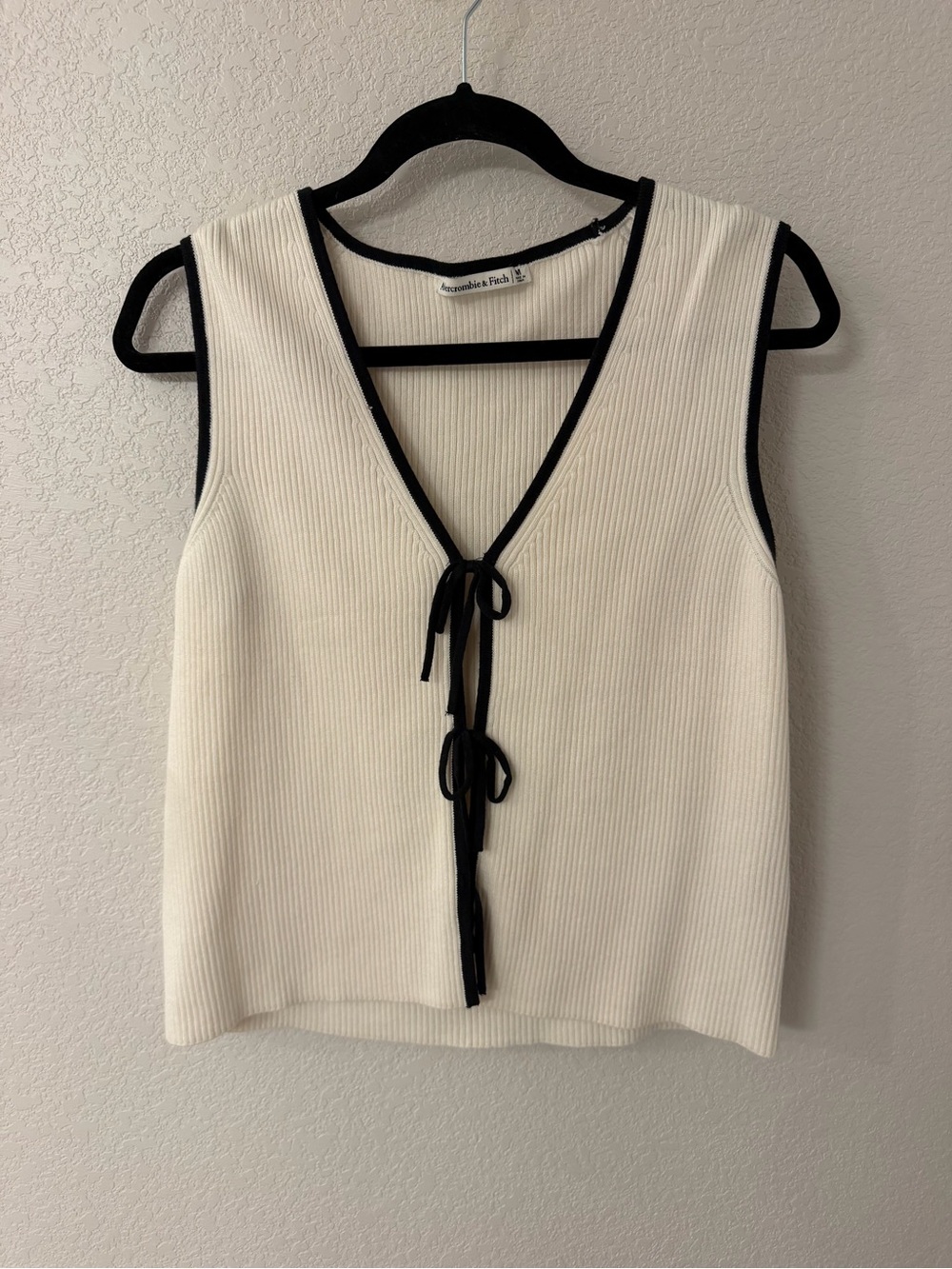 Abercrombie & Fitch Cream Ribbed Tank with Black Trim and Tie Front